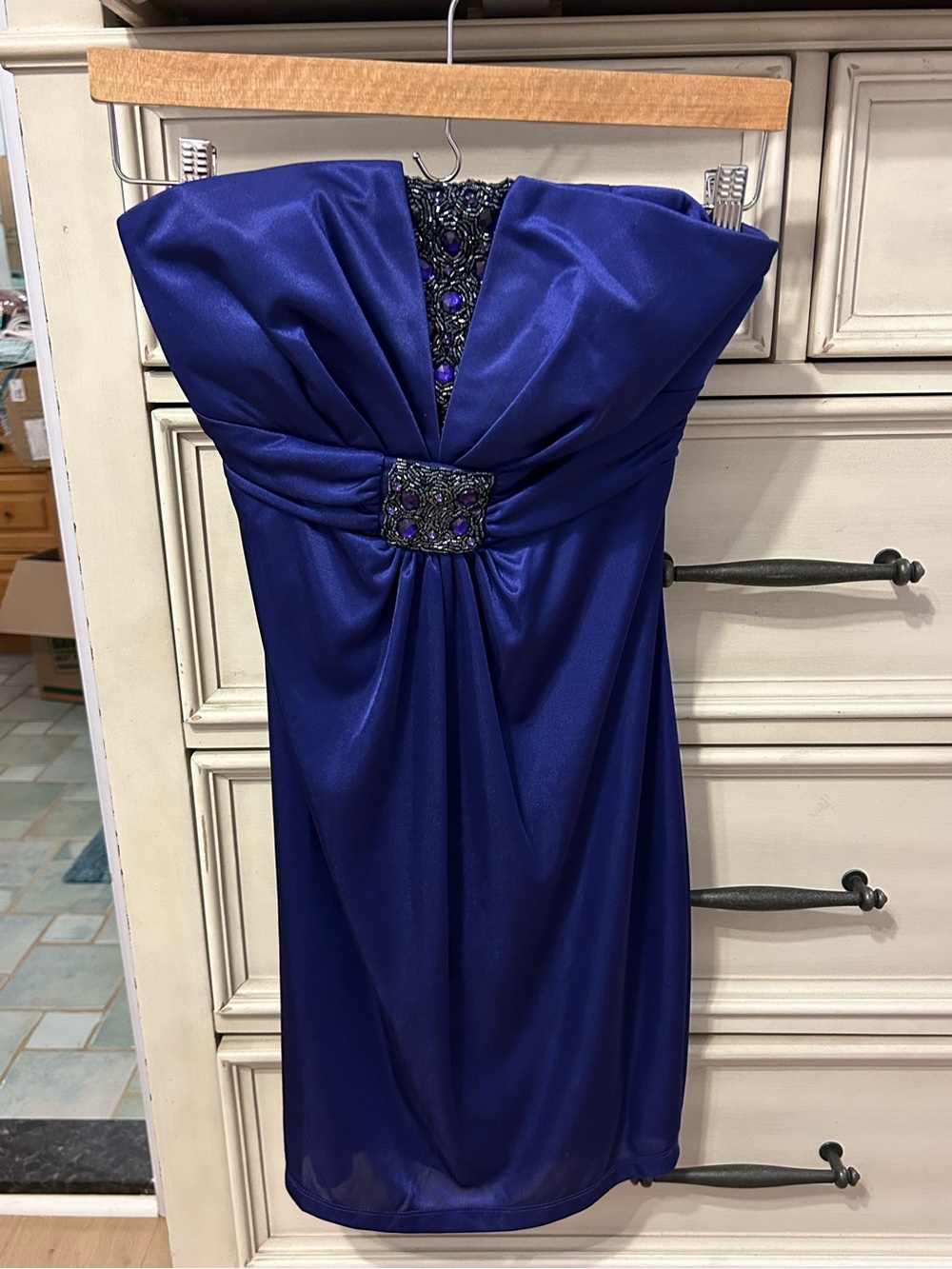 My Michelle Bejeweled embellished beaded purple mini dress